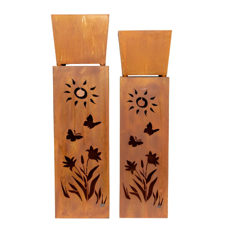 Set 2 Nested Square Pilla Rust 'Sunsihine' Planters 93cm, 86cm