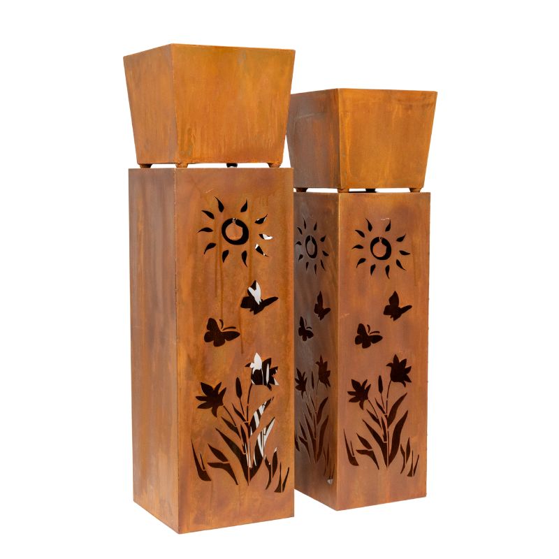 Set 2 Nested Square Pilla Rust 'Sunsihine' Planters 93cm, 86cm