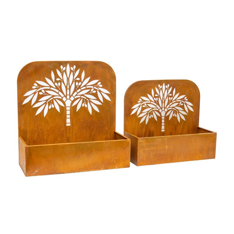 Set 2 Nested Rust 'Tree' Wall/Floor Planters 50cm, 45cm