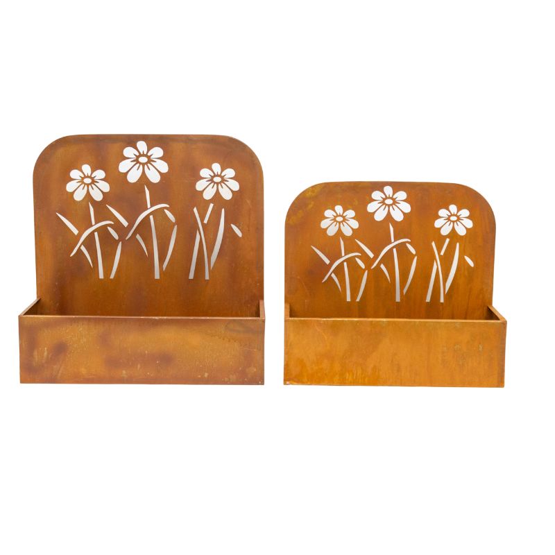 Set 2 Nested Rust 'Flowers' Wall / Floor Planters 50cm, 45cm
