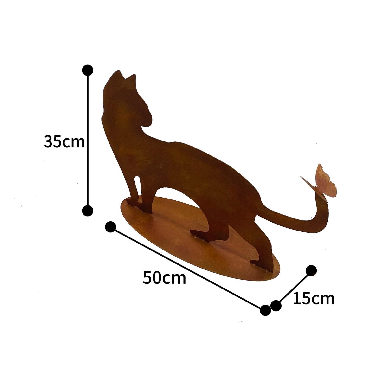 Rust Cat + Butterfly Ornament on Base 50cm