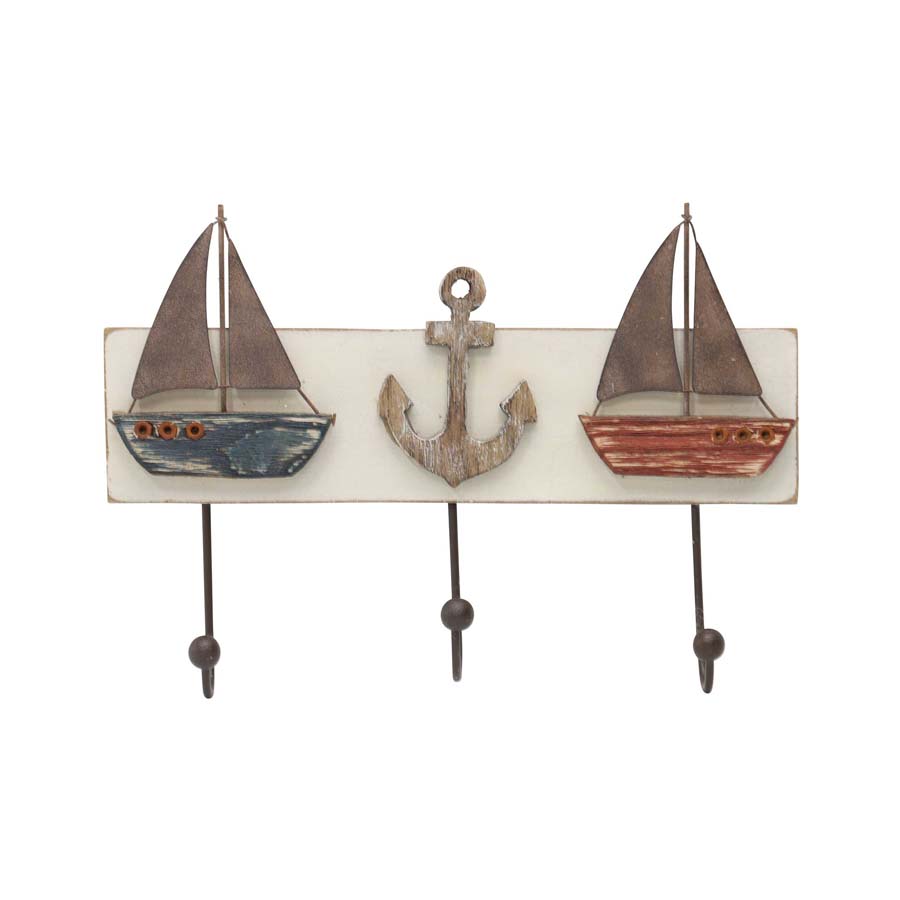 Boat &amp; Anchor 3 Hook Wall Hanging 28x4cm