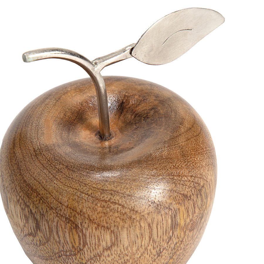Set 2 Asst Handcrafted Apple & Pear W Antique Silver Leaf 17cm