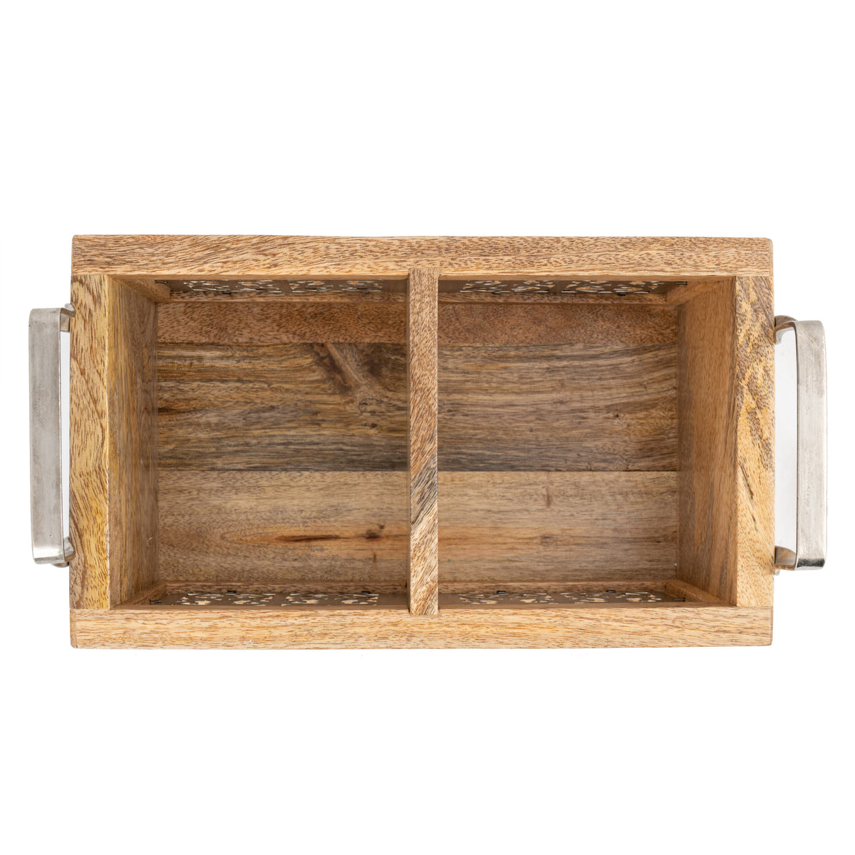 Handcrafted Mango Wood Cutlery / Storage Caddy Two Division 20cm