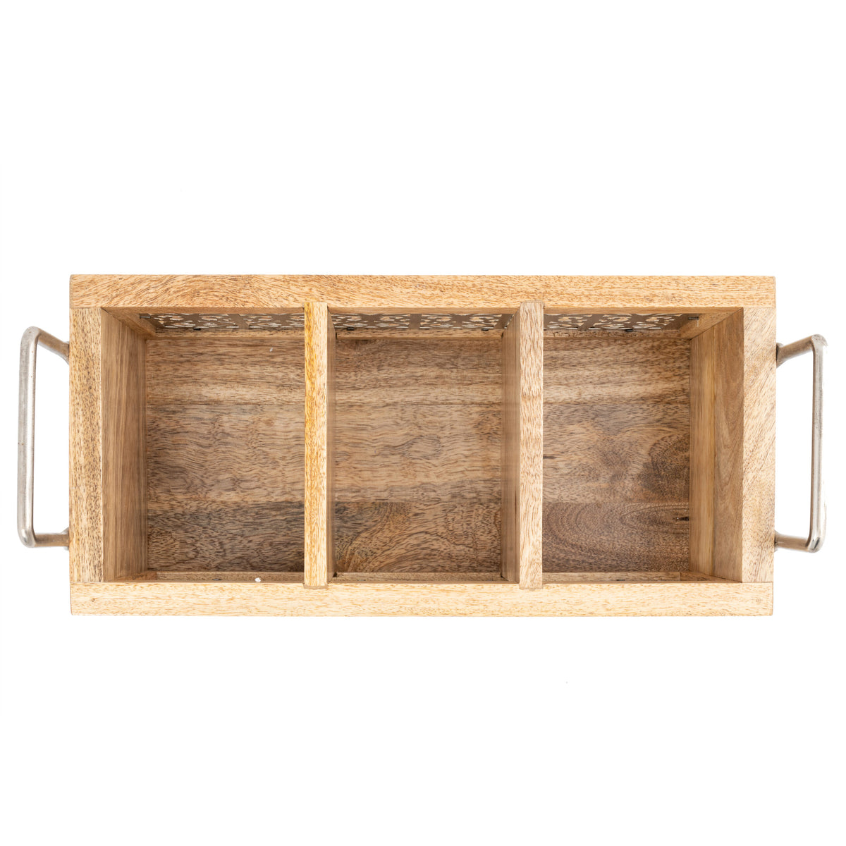 Handcrafted Mango Wood Cutlery / Storage Caddy Three Division 19cm