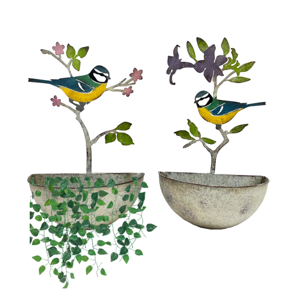 Set 2 Assorted Colourful Bird Wall Planters 24x40cm
