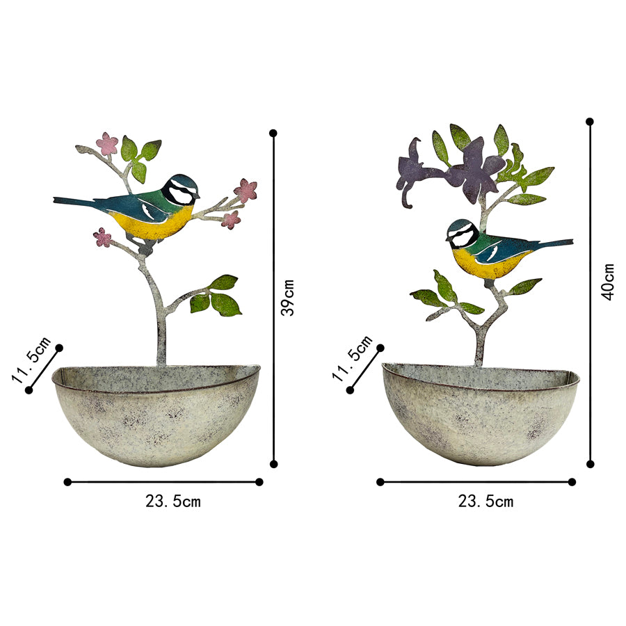 Set 2 Assorted Colourful Bird Wall Planters 24x40cm