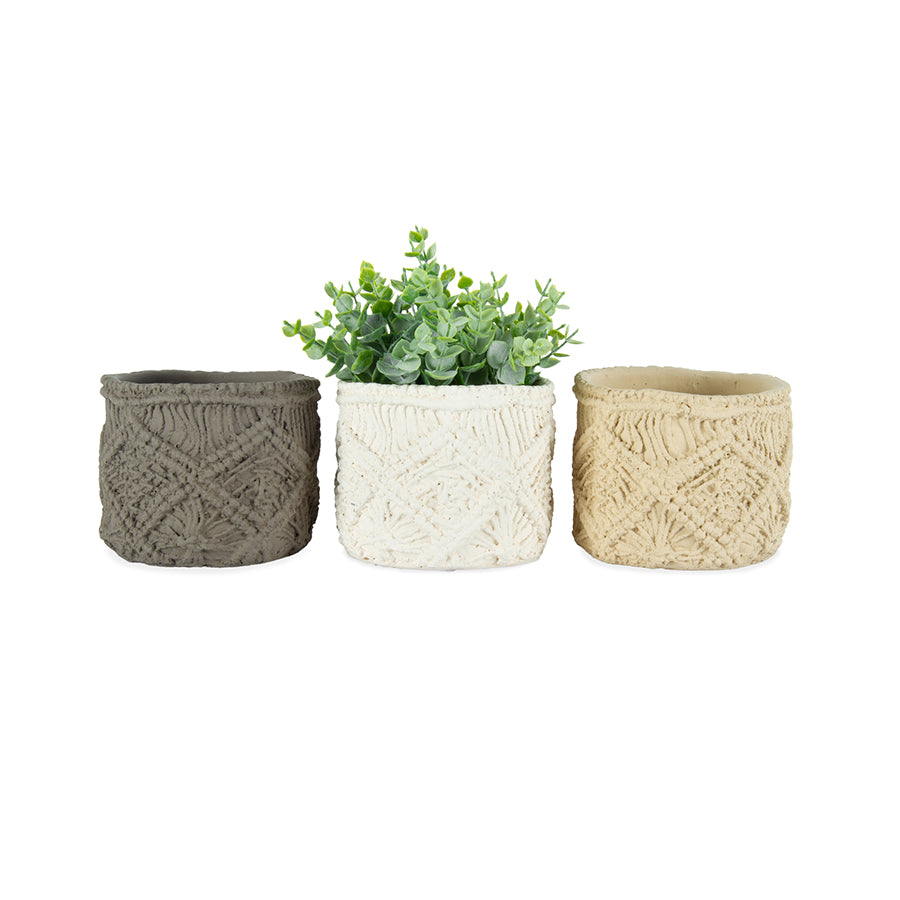 Set 3 Asst Macrame Pot planters w Hole &amp; Plug 12cm