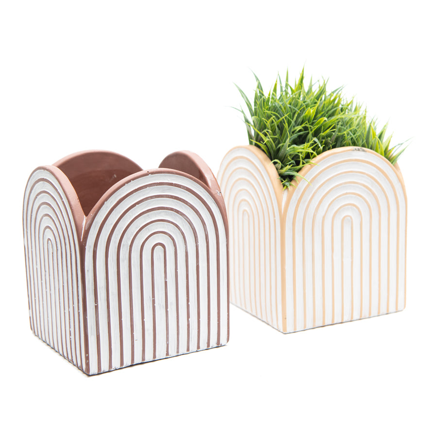 Set 2 Asst Arc Square Pot planters w Hole &amp; Plug 17cm
