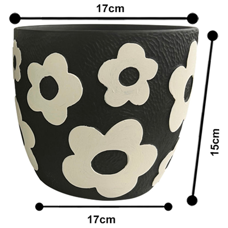 Set 2 Assorted Monochrome Flower Planters w Hole + Plug 17cm