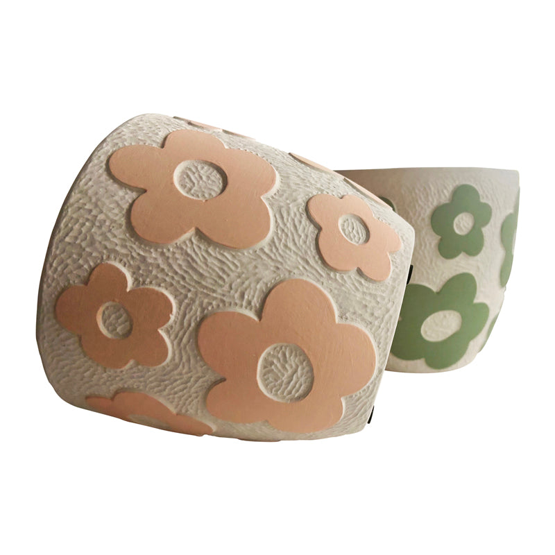 Set 2 Assorted Pastel Flower Planters w Hole + Plug 17cm