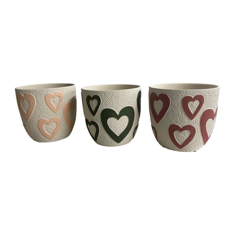 Set 3 Assorted Colour Heart Planters w Hole + Plug 13cm