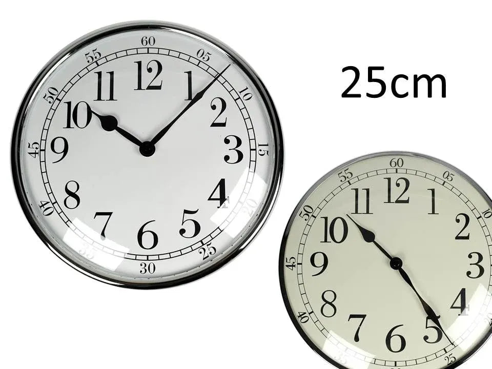 Bulk 12 25cm Plastic Silver Chrome Look Wall Clock 2 Asst Sml