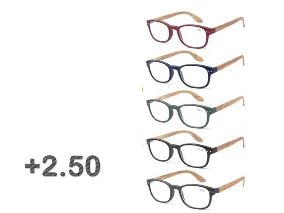 Bulk 24 Bamboo Look Arm Reading Glasses +2.5