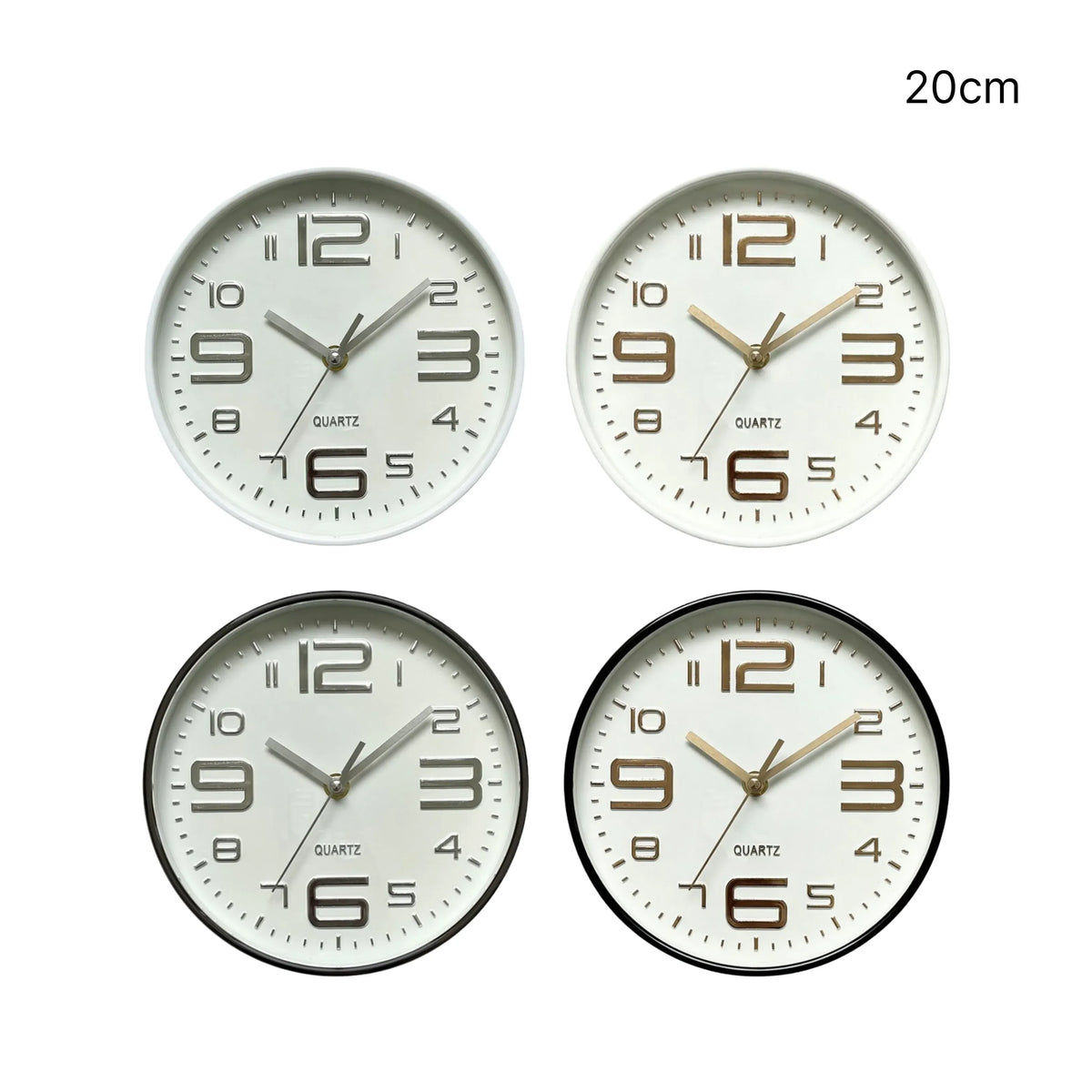 Bulk 12 Plastic Round Wall Clock 20cm 4 Asst