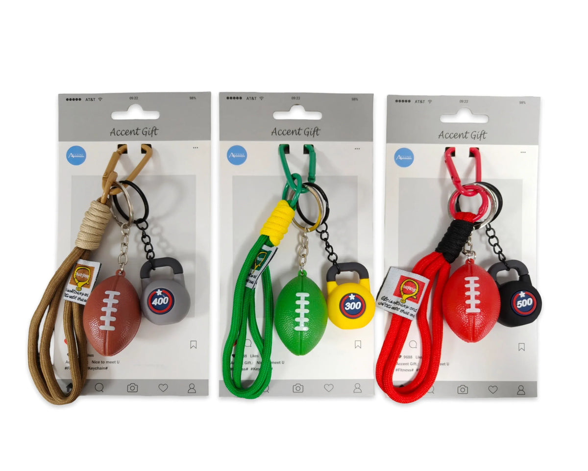Bulk 24 Set 3 Fitness &amp; Footy Keychain 4 Asst