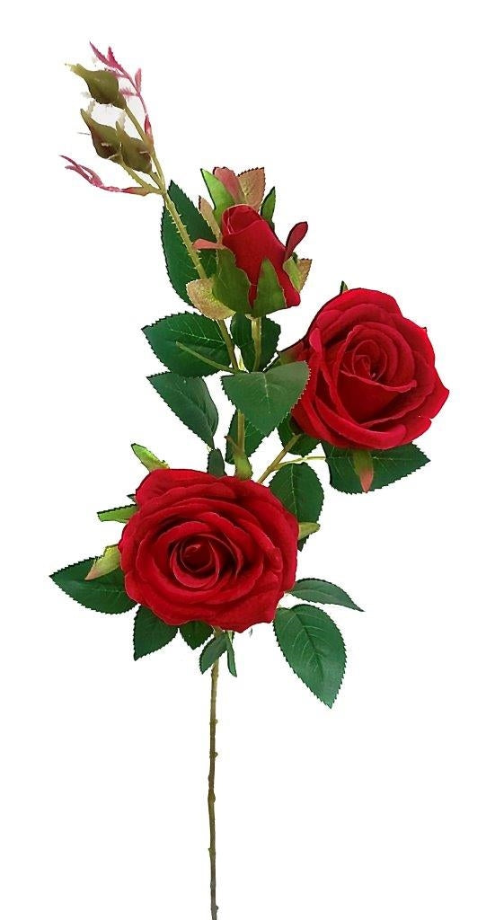bulk 12 Artificial Red Rose 2 Heads &amp; 1 Bud 91cm