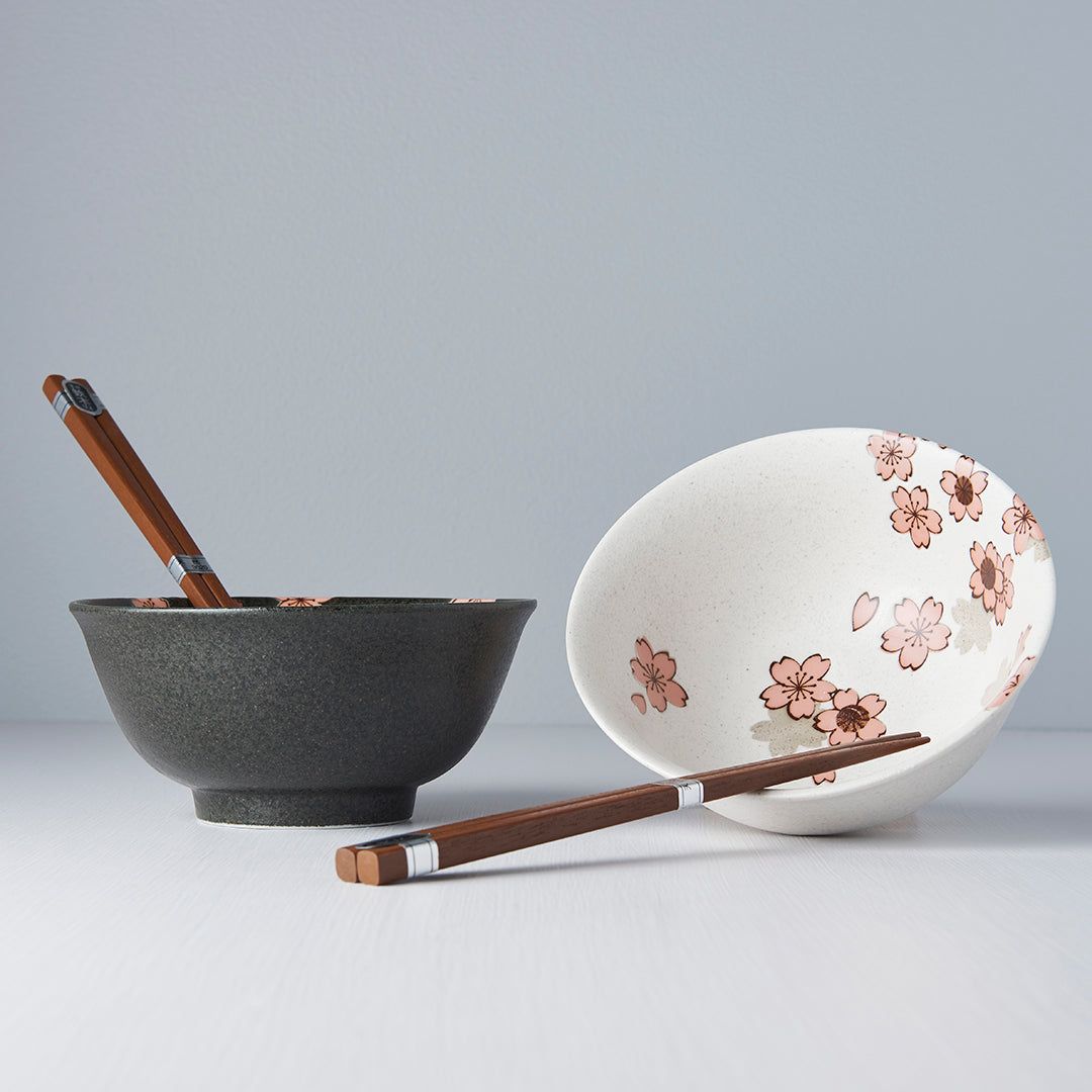 Bowl Set 2pcs with Chopsticks Cherry Blossom Design