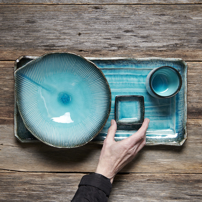 Bowl Leaf Shape 24cm Sky Blue Glaze