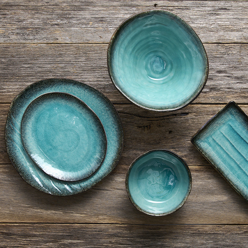 Plate Leaf Shape 21cm Sky Blue Glaze