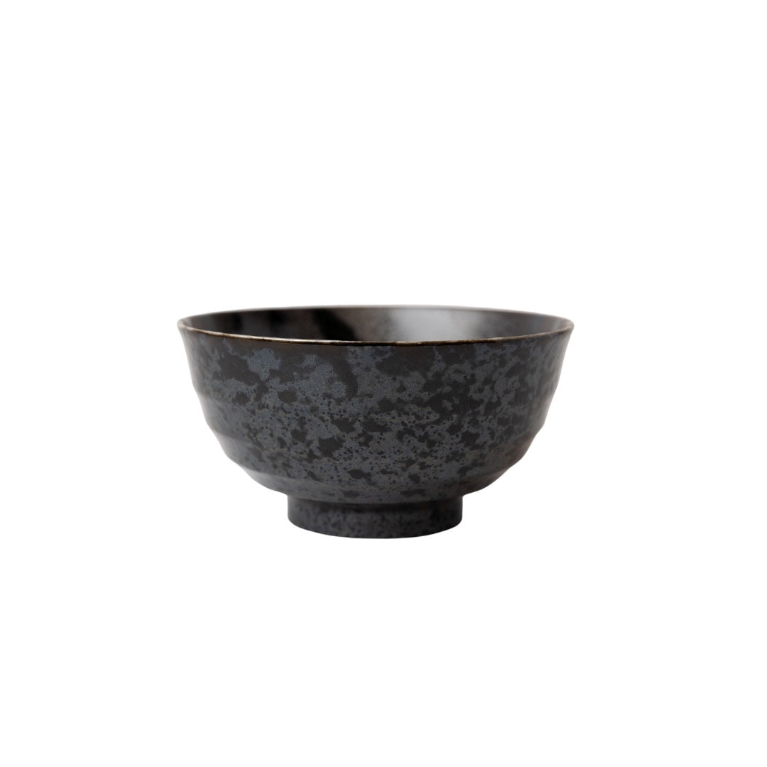 Udon Bowl Fluted 17cm Gloss Black Stripes On Gunmetal Glaze