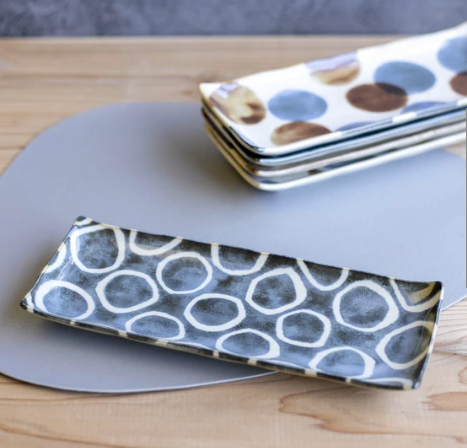 Sashimi Plate 27cm Brush Blue Ring Glaze