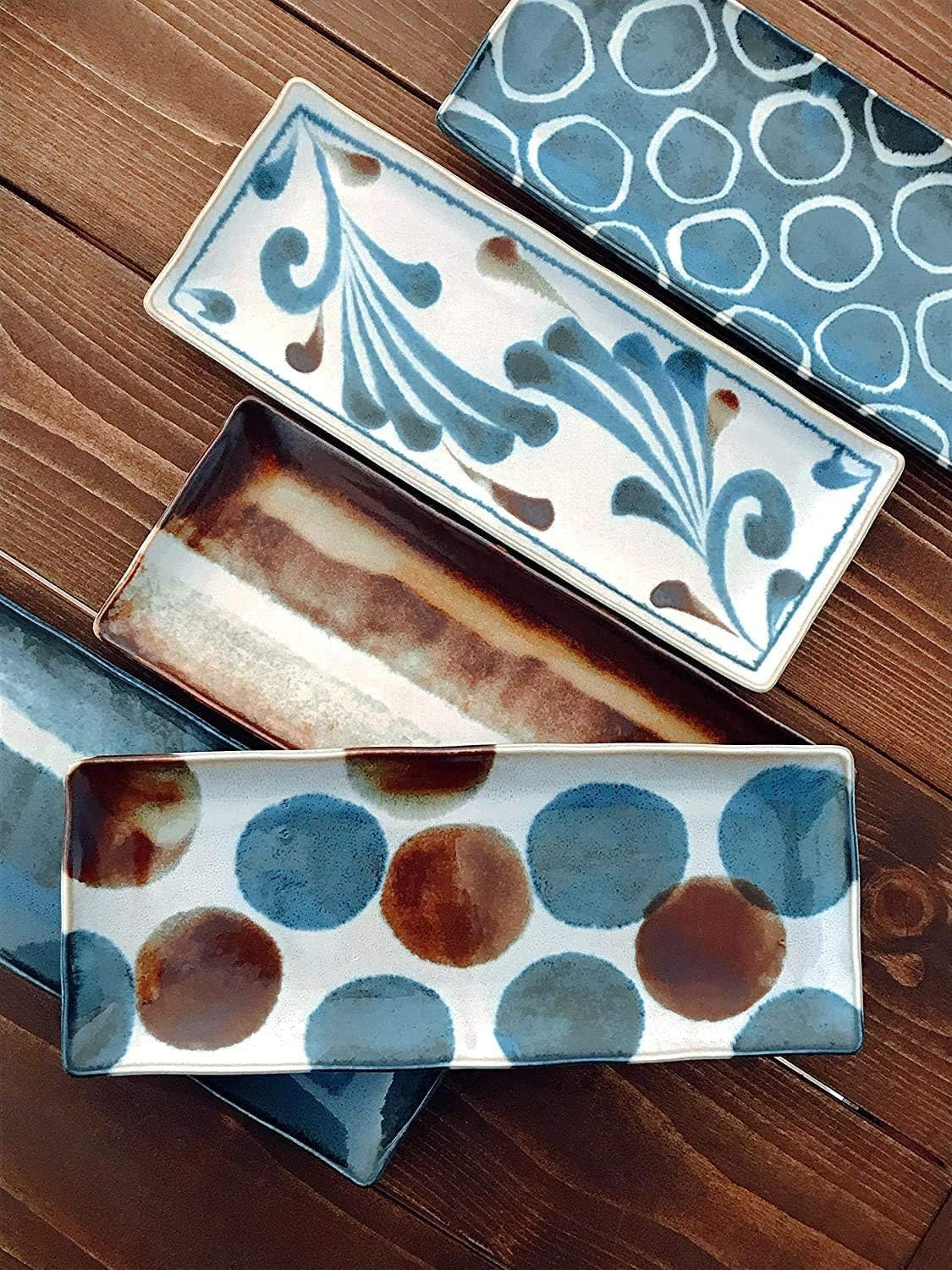 Sashimi Plate 27cm Brush Blue Spot Glaze