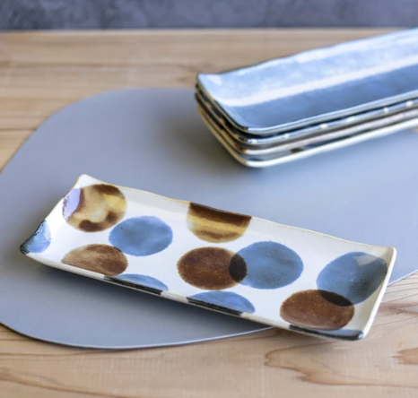 Sashimi Plate 27cm Brush Blue Spot Glaze