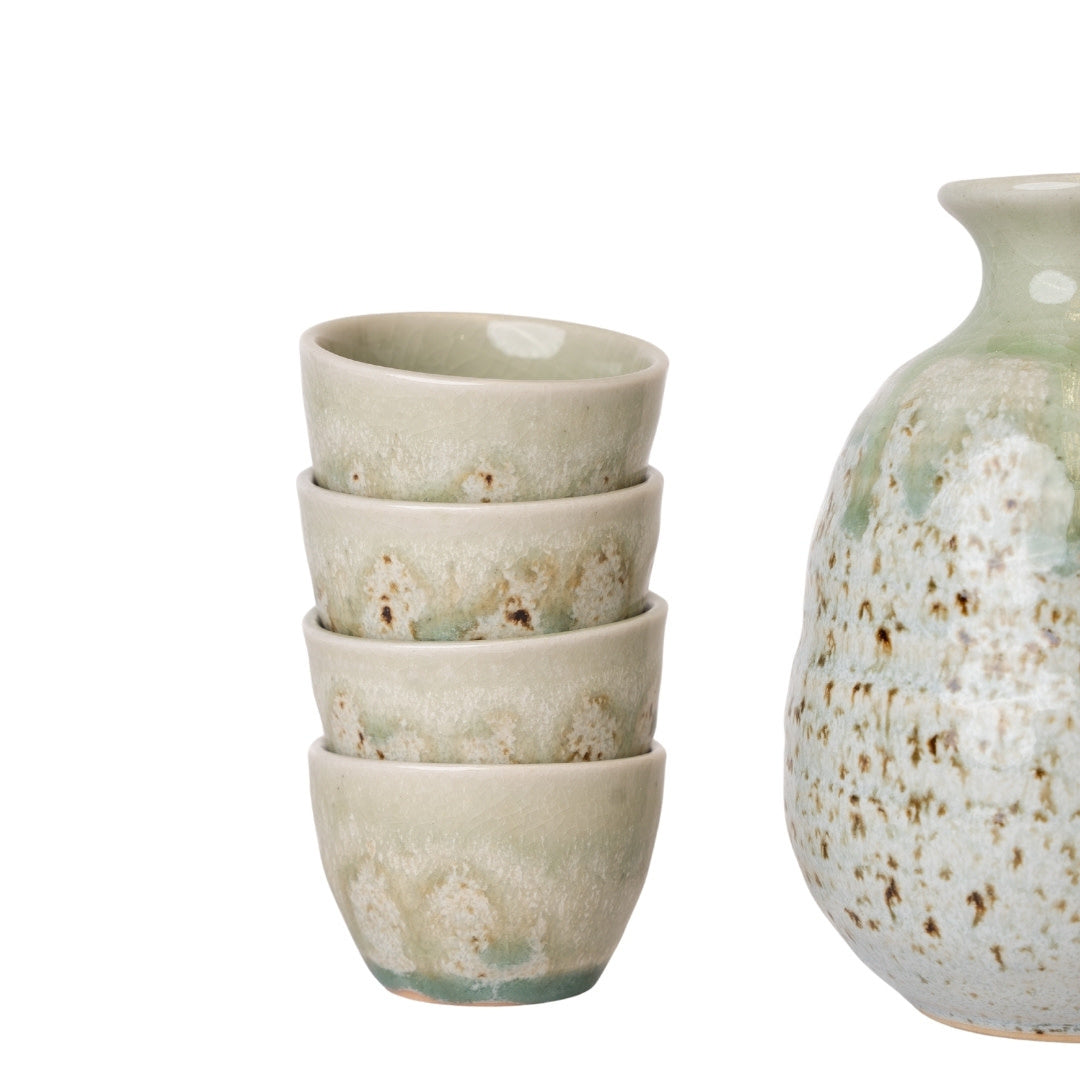 Sake Set for Four 280ml Green Drip Glaze
