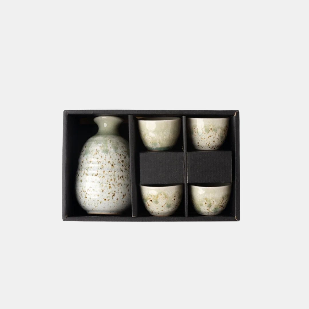 Sake Set for Four 280ml Green Drip Glaze