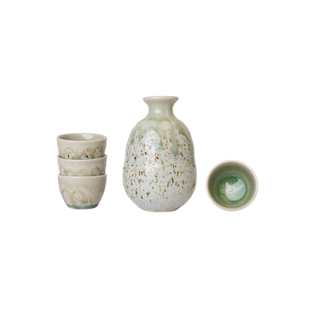 Sake Set for Four 280ml Green Drip Glaze