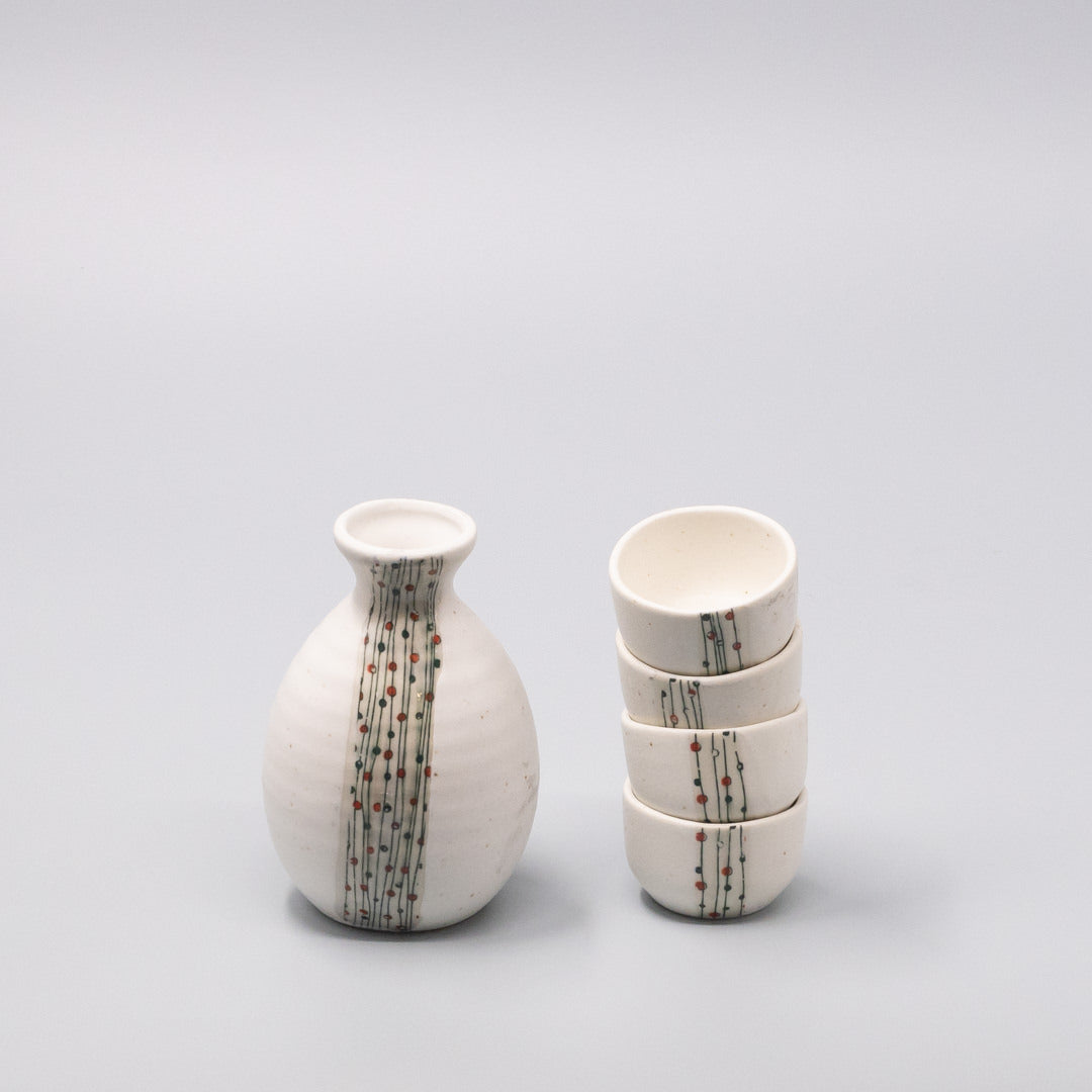 Sake Set for Four 330ml White Abacus Glaze