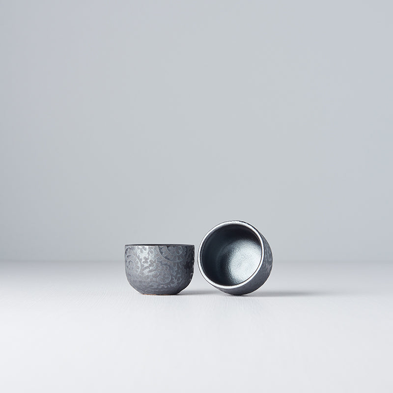 Sake Cup 35ml Black Scroll Glaze