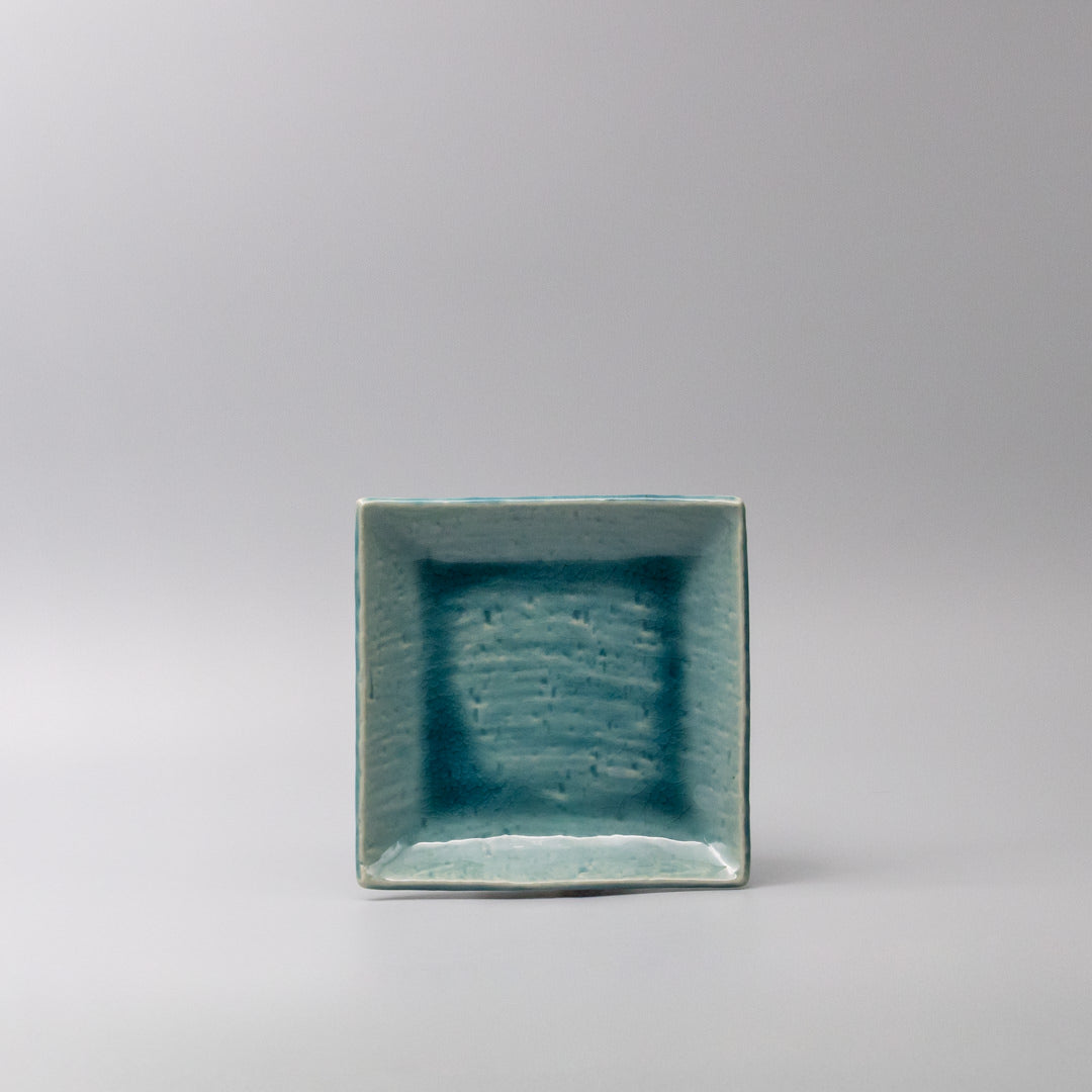 Plate Square 17cm Crackle Turquoise Glaze