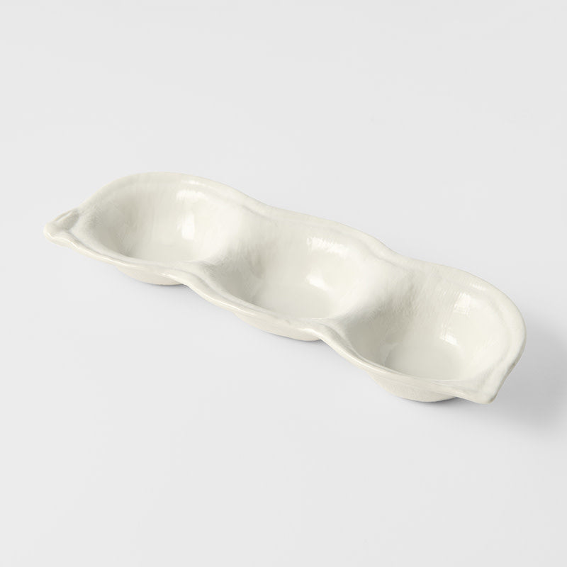 Edamame Triple Pod Dish 200ml Matte White Glaze
