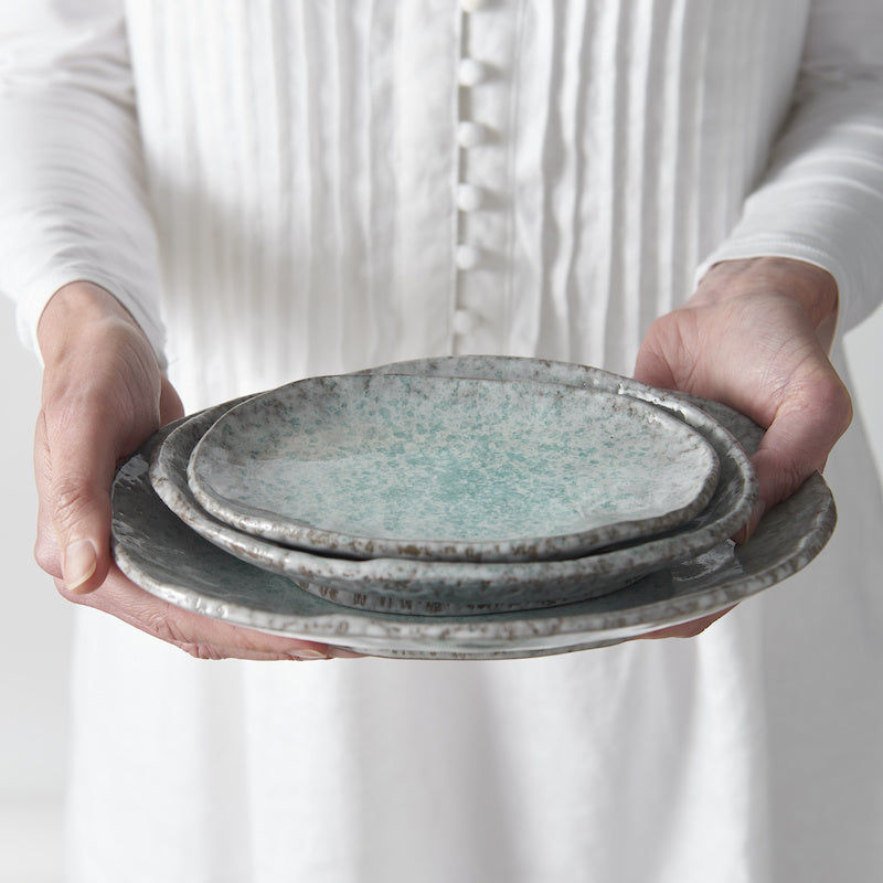 Plate Oval 25cm Aqua Splash Glaze