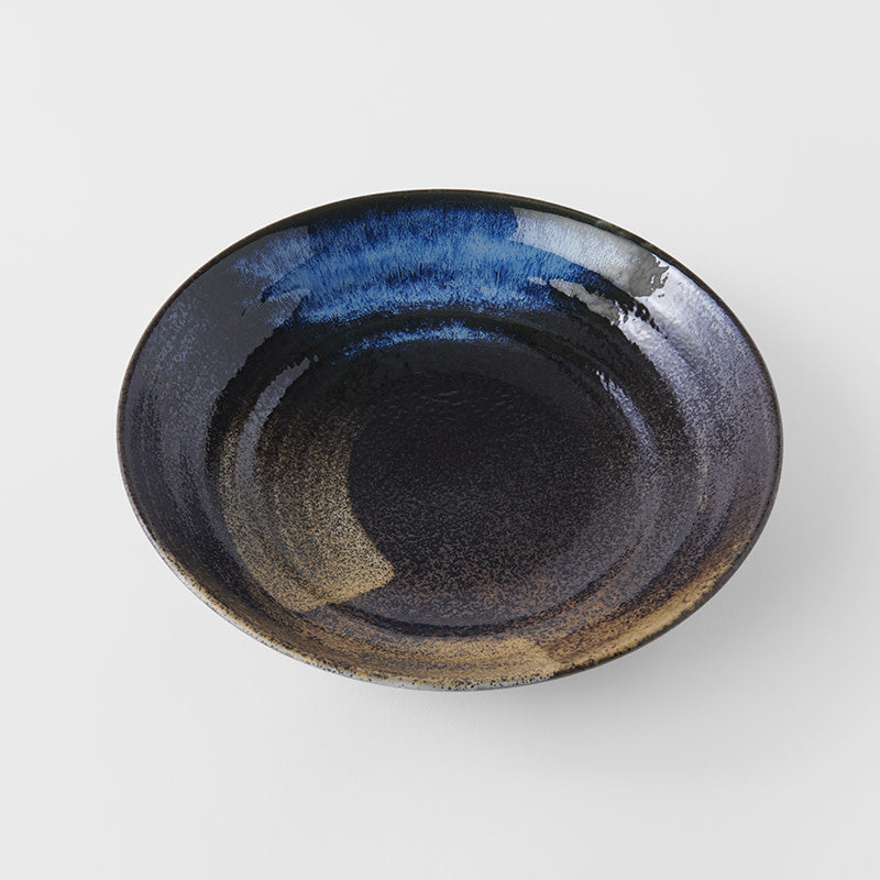 Pasta Bowl Flat 23cm Gold Brushstroke Glaze