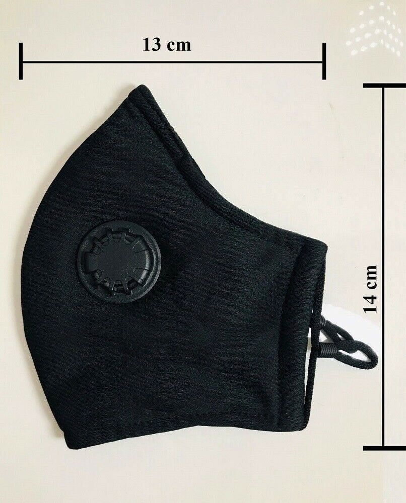 Face Mask Reusable Cotton Cloth Fabric w 2 Pm2.5 Perfect Fit Adjustable Black