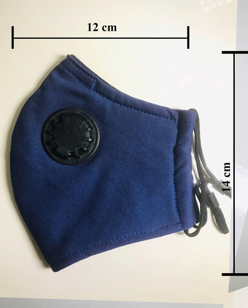 Reusable Cotton Cloth Face Mask w 2 PM2.5 Filters Adjustable w Breathing Valve 3Ply Blue