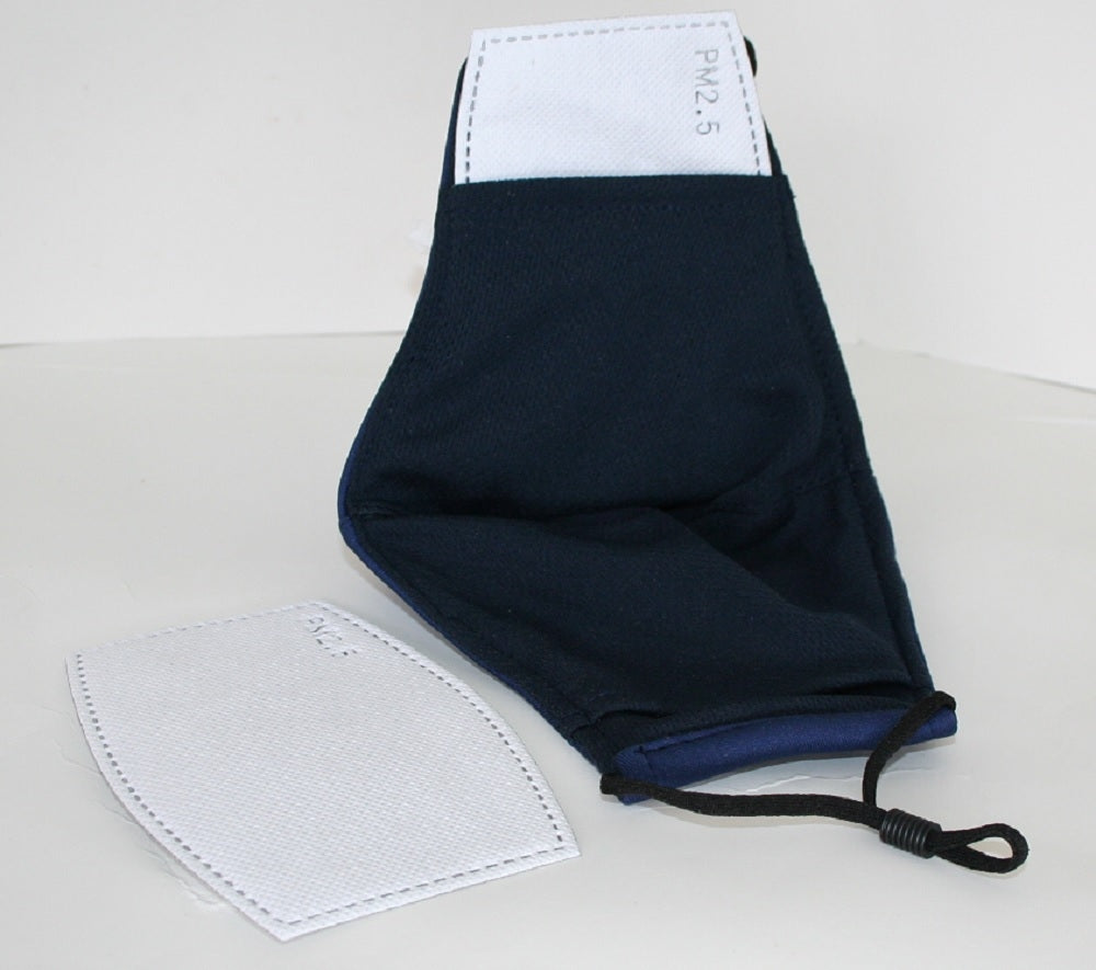 Reusable Cotton Cloth Face Mask w 2 PM2.5 Filters Adjustable w Breathing Valve 3Ply Blue