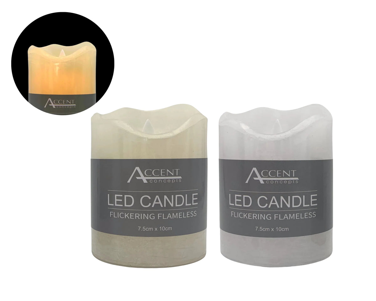 Bulk 24 Flickering Flameless Led Candle 7.5x10cm White &amp; Cream
