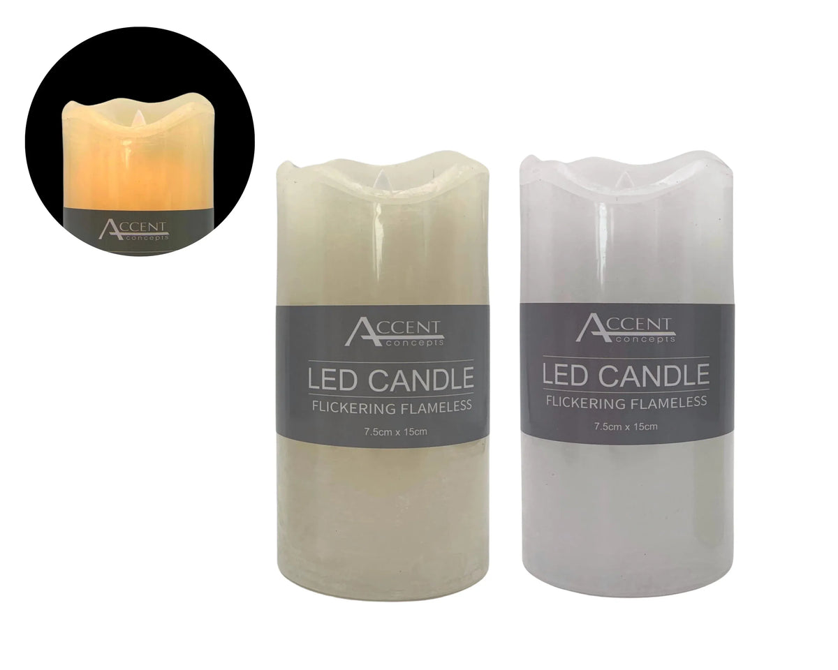 Bulk 24 Flickering Flameless Led Candle 7.5x15cm White &amp; Cream