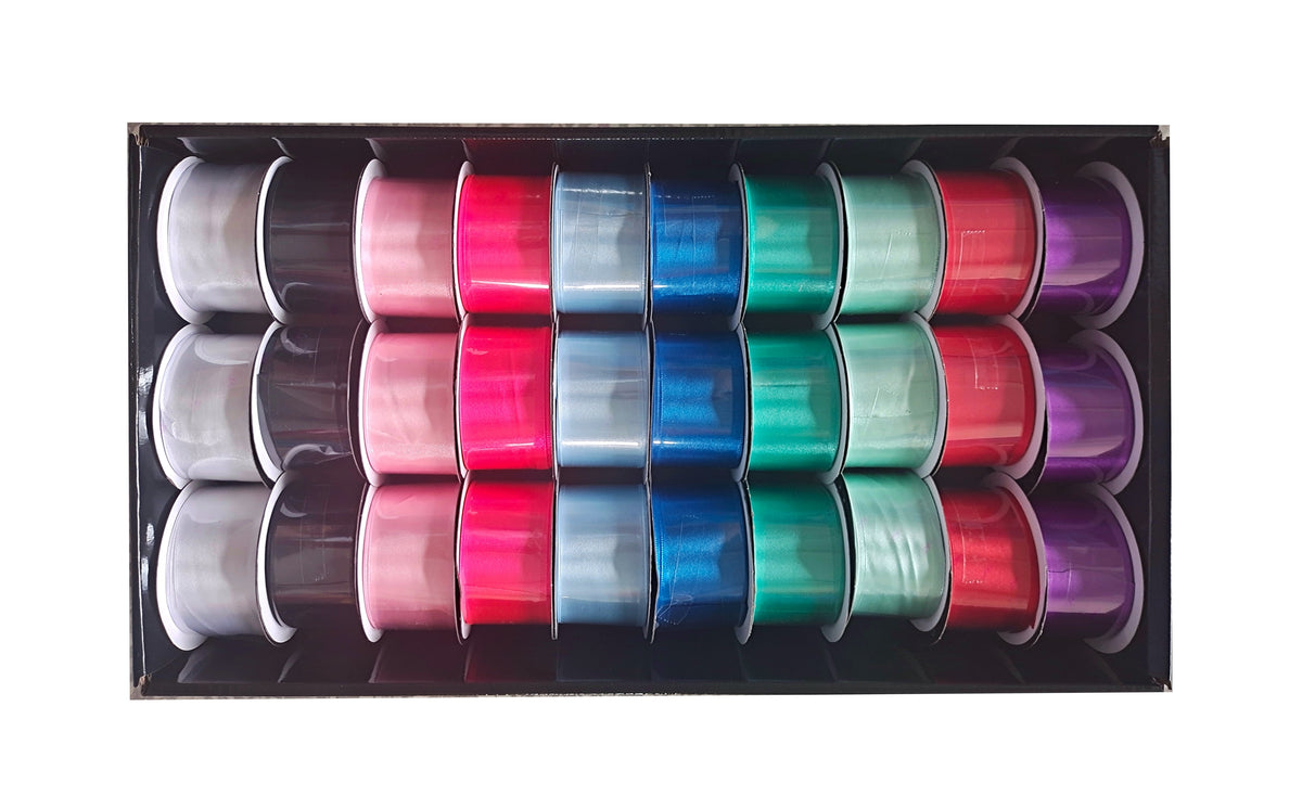 bulk 30 Satin Ribbon 3mtr 38mm 30Roll Displayed Box