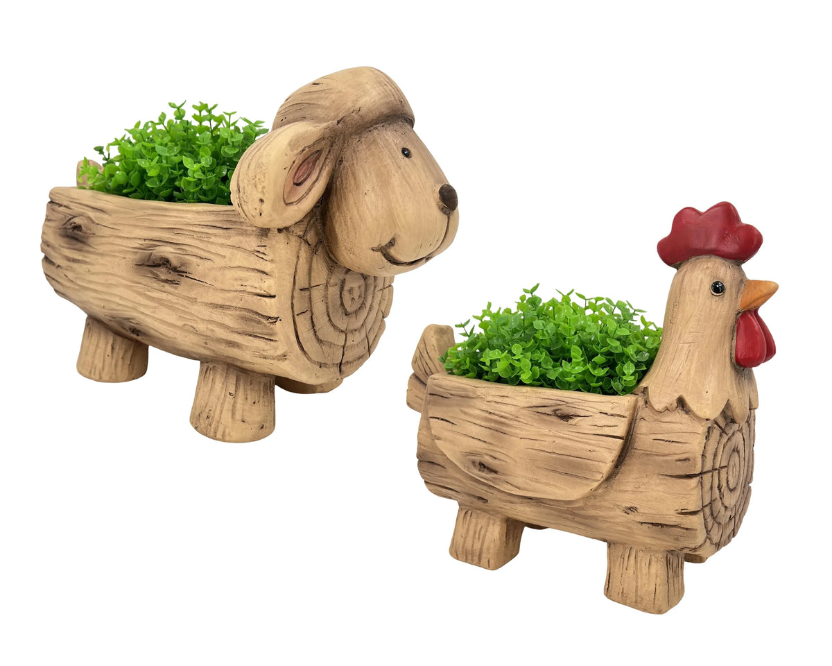 Bulk 4 Resin Rooster &amp; Sheep Planter 15x31x26cm 19x35x23cm 2 Asst