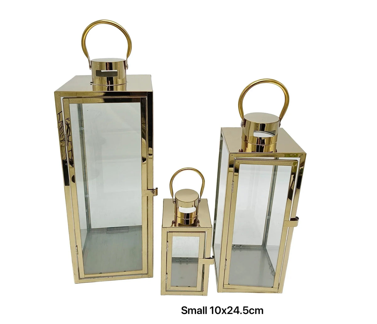 Bulk 8 Small Polish Gold Metal &amp; Glass Lantern 10x24.5cmh