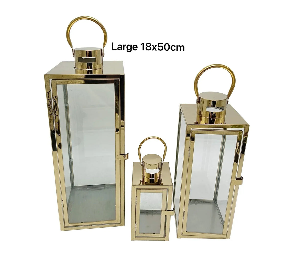Bulk 4 Large Polish Gold Metal &amp; Glass Lantern 18x50cmh