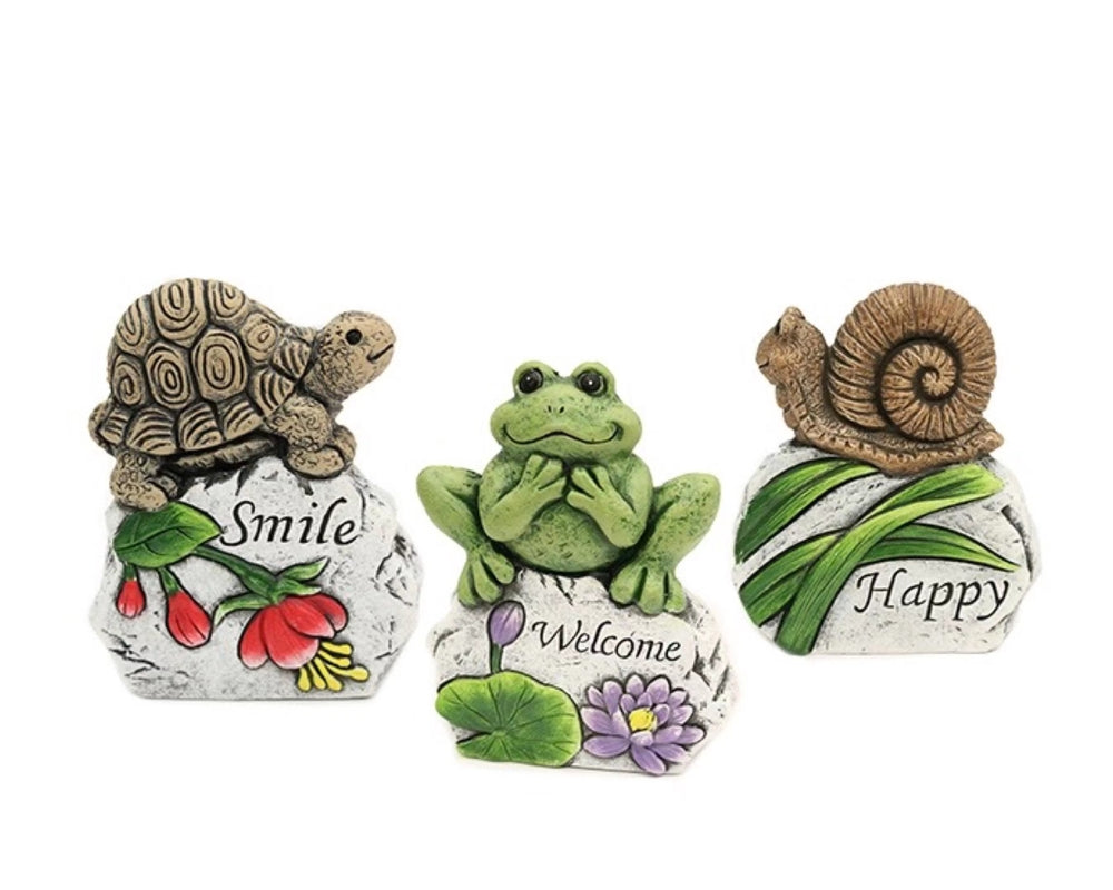 Set 3 Concrete Turtle Frog &amp; Snail Garden Ornaments 13cm