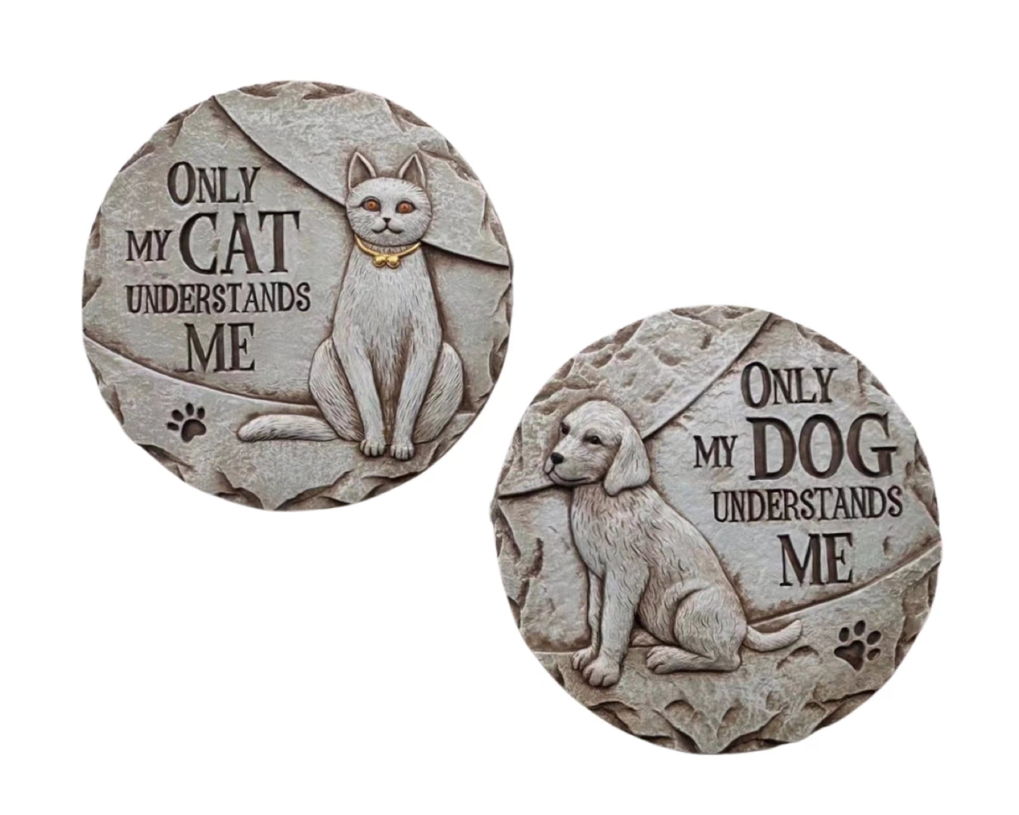 Set 2 Concrete Cat & Dog Wall Plaque 25cm