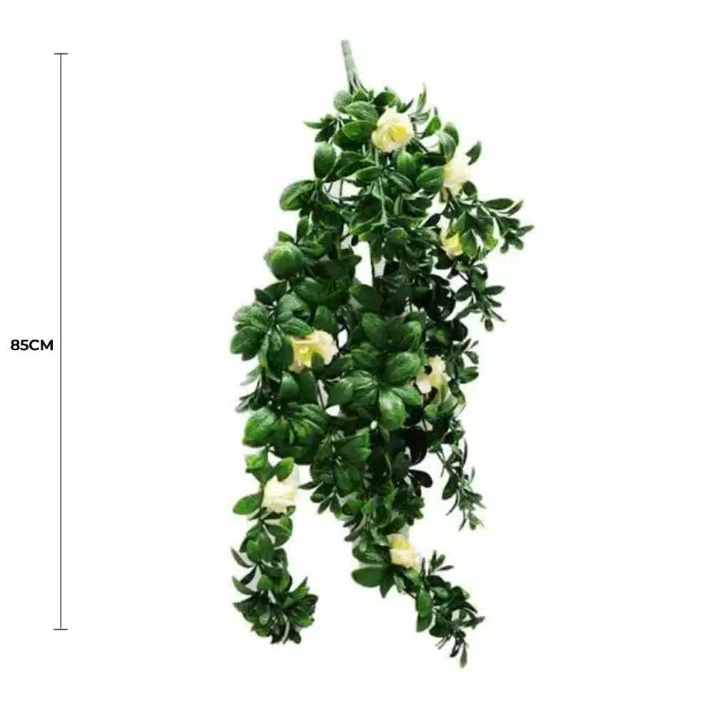Hanging White Rose Stem UV Resistant 85cm