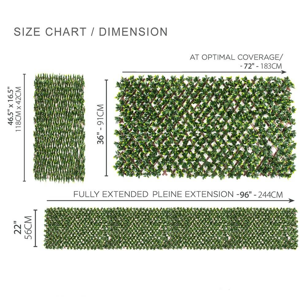 Premium Jasmine Artificial Hedge Extendable Trellis / Screen 2 Meter By 1 Meter UV Resistant (PVC)